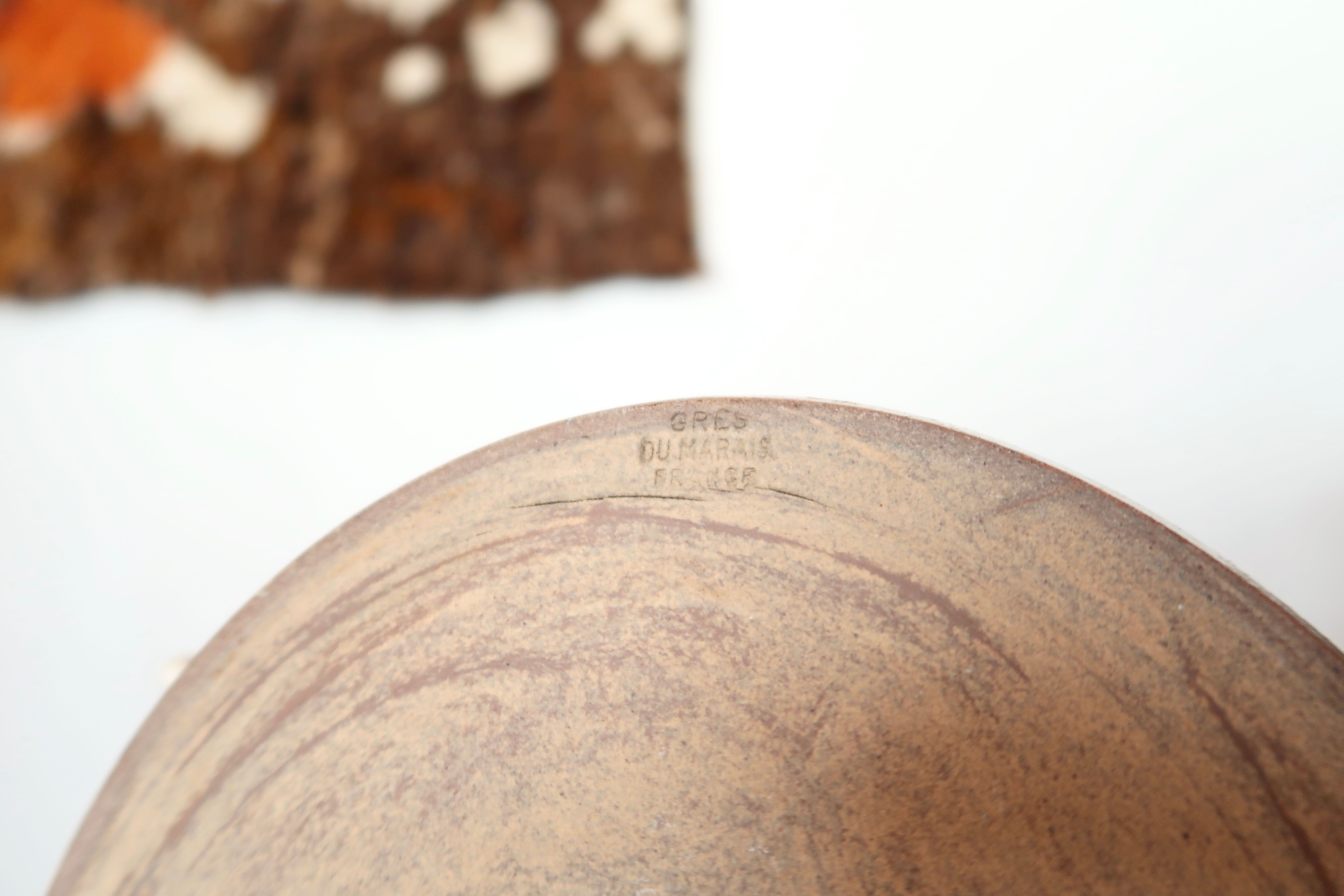 Lampe Grès du Marais, raffia lampshade, 60s