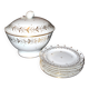 Niderviller lot de 6 assiettes Empire et soupière en porcelaine dure décor blé peint or 1790