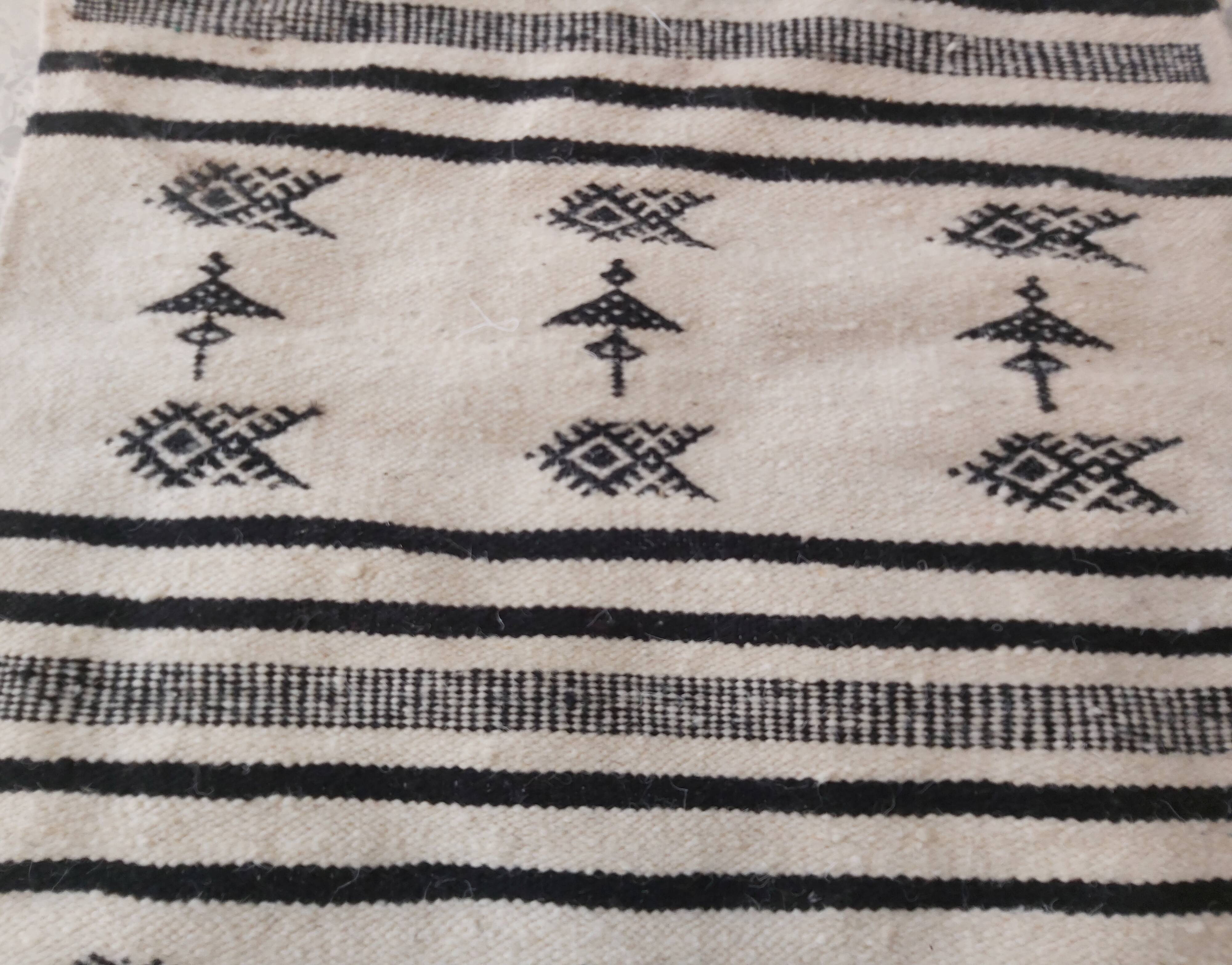 Kilim carpet white and black Berber motifs