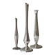 Set of three lightweight silver-coloured metal vases.