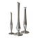 Set of three lightweight silver-coloured metal vases.
