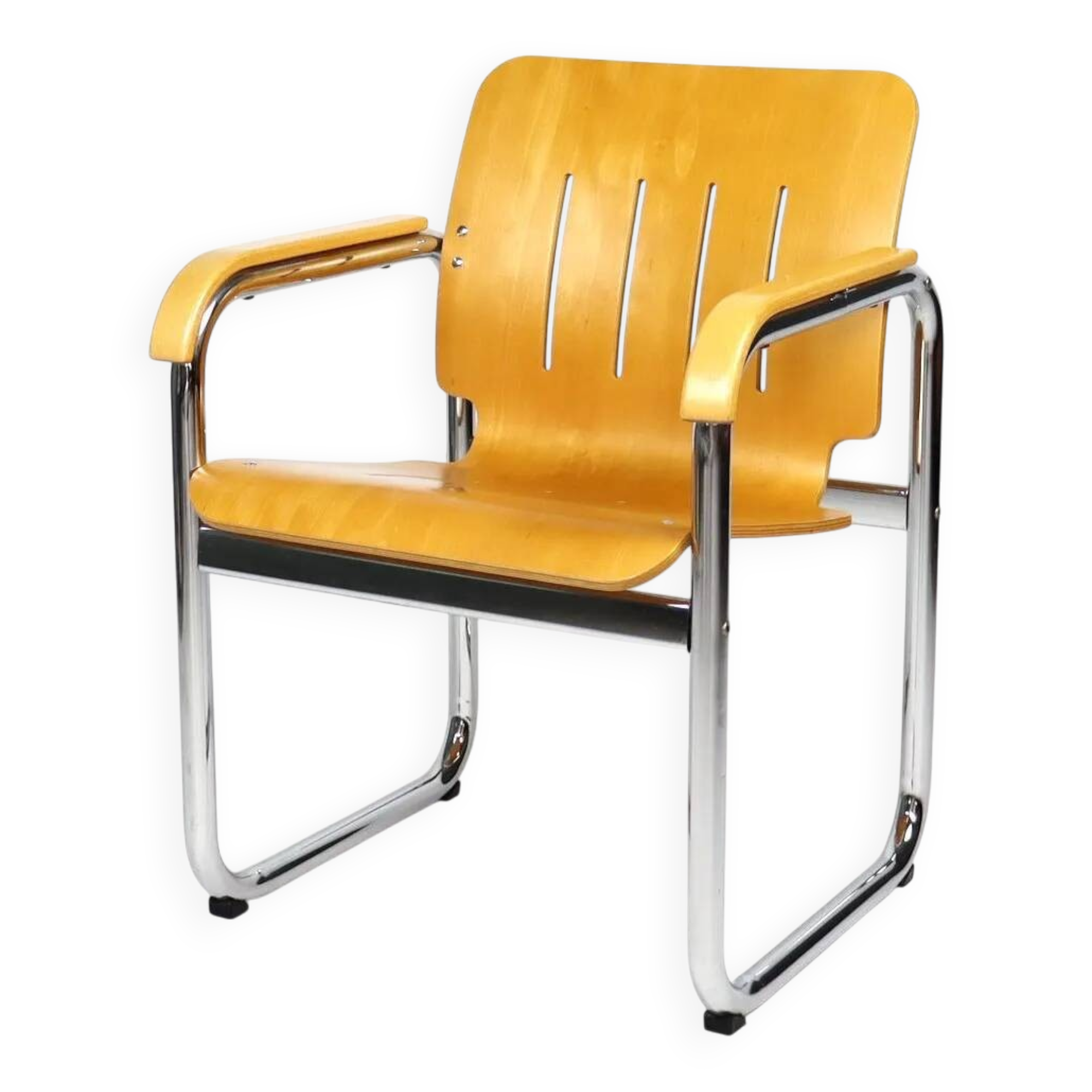 Fauteuil bois courbé et chrome années 80