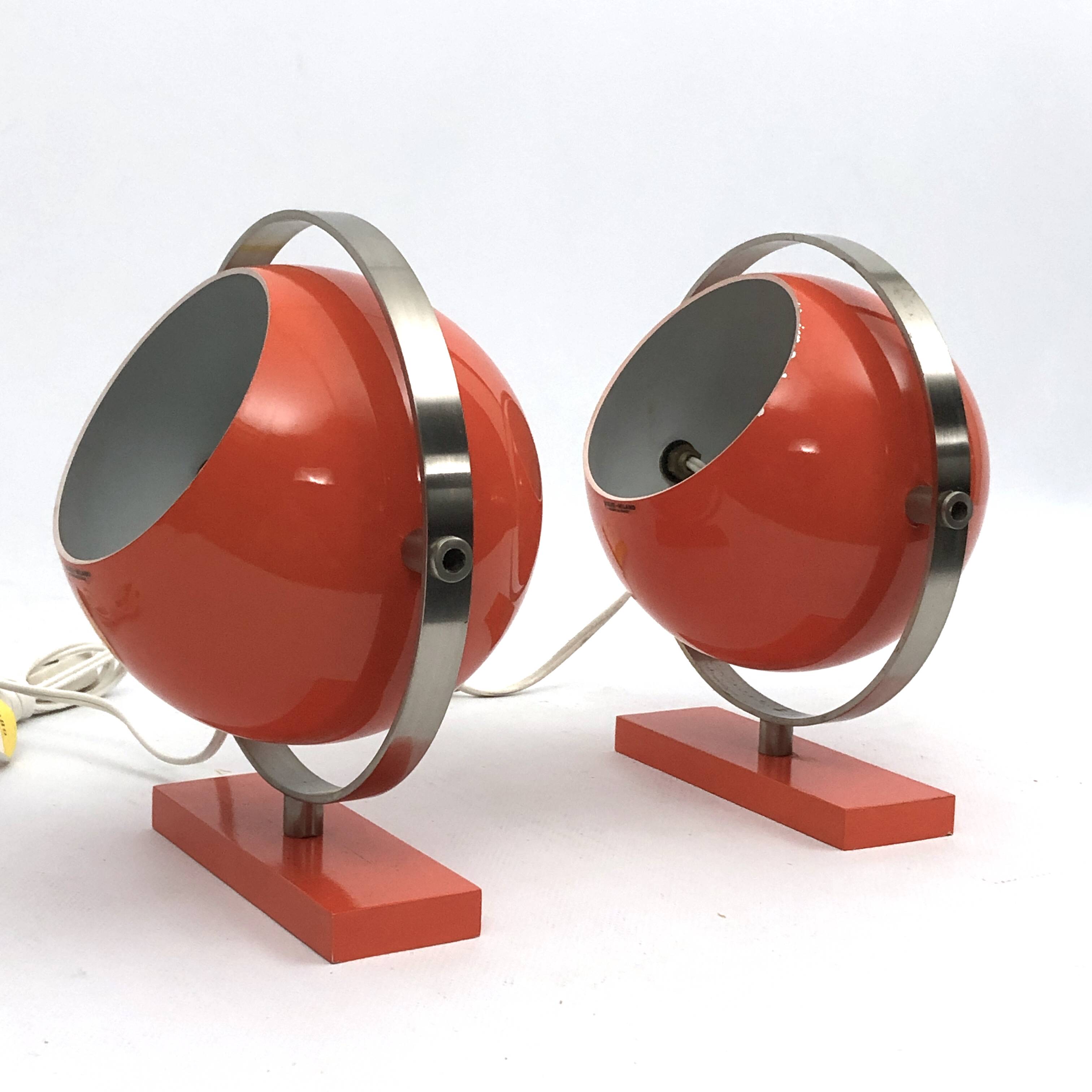 Stilux Milano model Saba, orange globe table lamps from 60s. Set of two