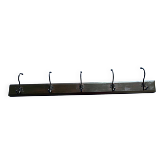Porte-manteau mural métal et bois, 5 patères 1960