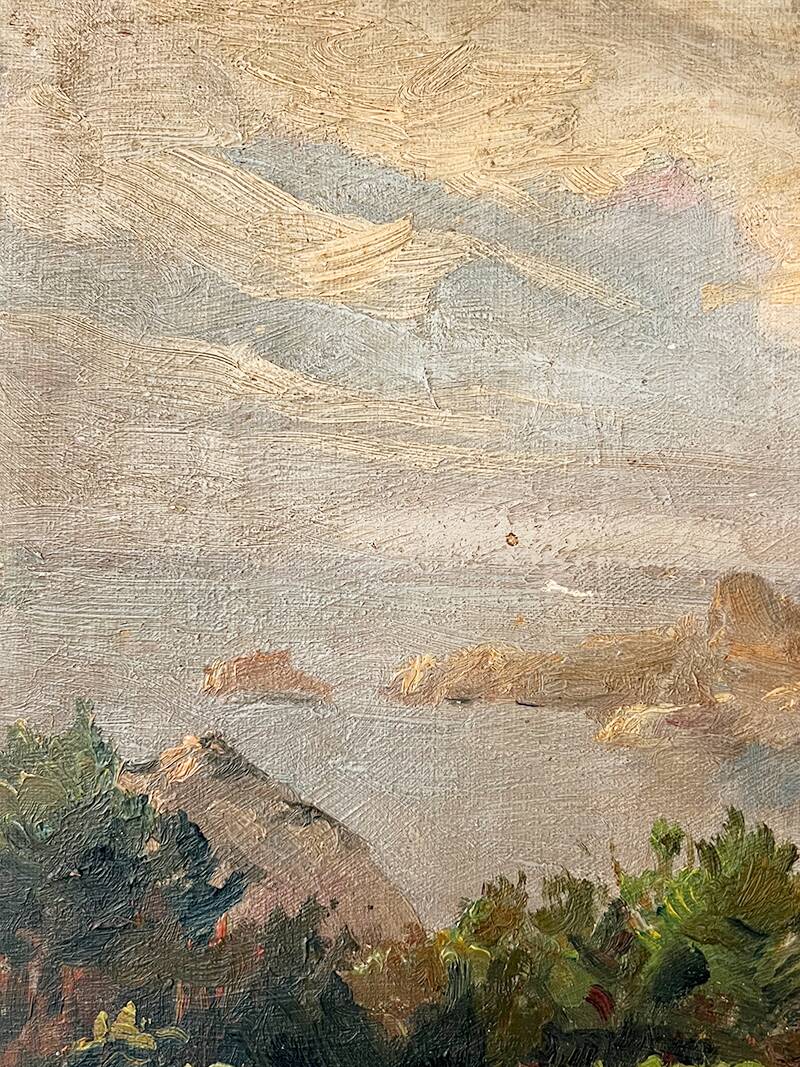Painting “Seaside View”, oil on canvas glued on hardboard.