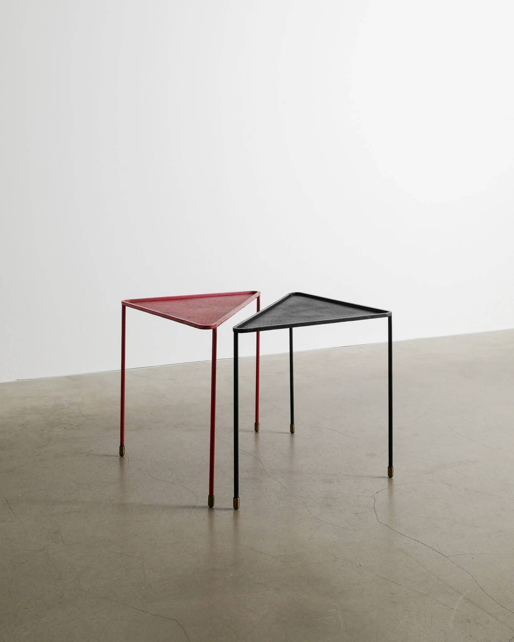 Pair of French Mid Century Triangle Tables by Mathieu Matégot, 1950s