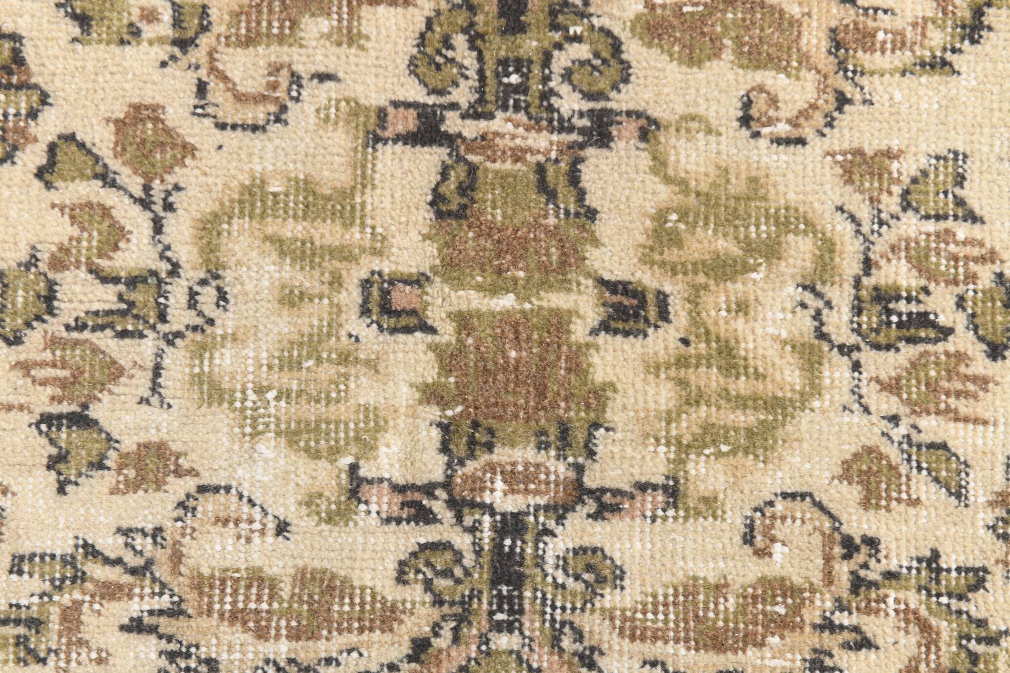 7x9 Cream & Green Floral Pattern Vintage Area Rug, 202x278Cm