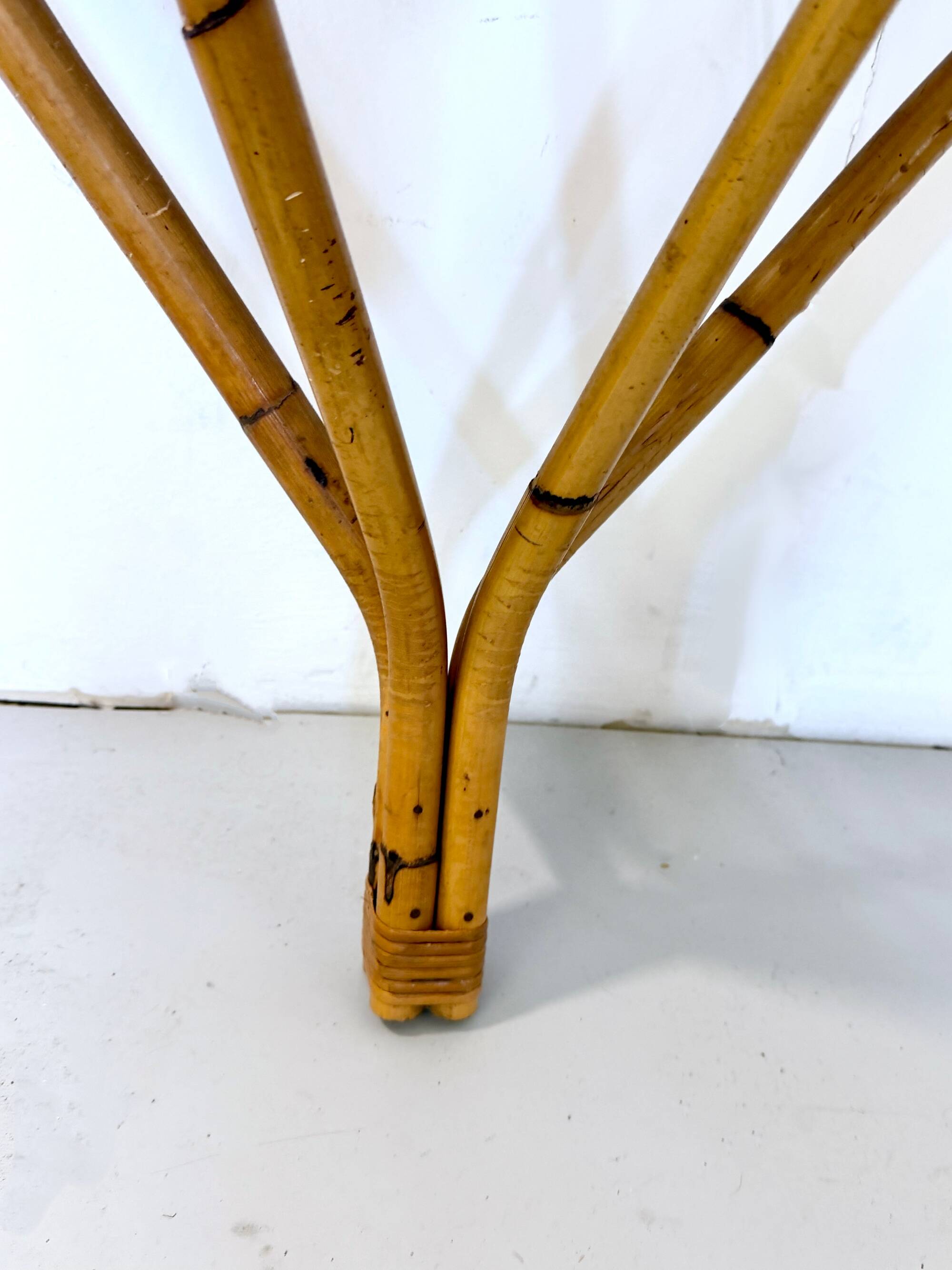 Bamboo and Formica Demilune Console Table with a Lower Shelf, Italy