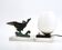 Art Deco lamp decorated with a flying duck, marble base, 1930s.
