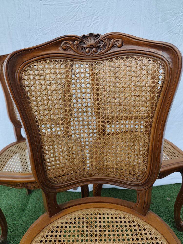 Magnificent Set of 3 Vintage Louis XV Chairs in Carved Solid Wood and Cane