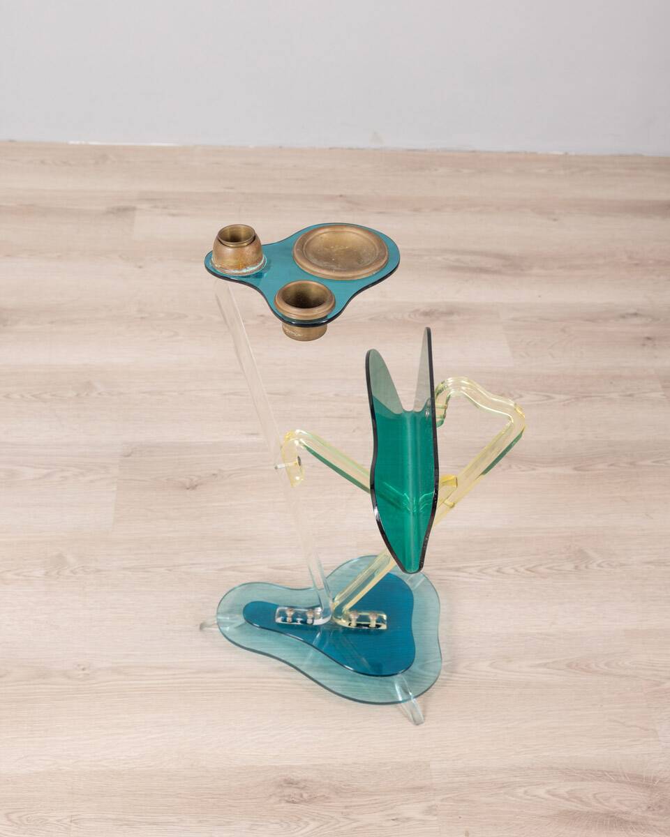 Vintage 1980s floor magazine rack with ashtray, designed by Ambrosio Milano