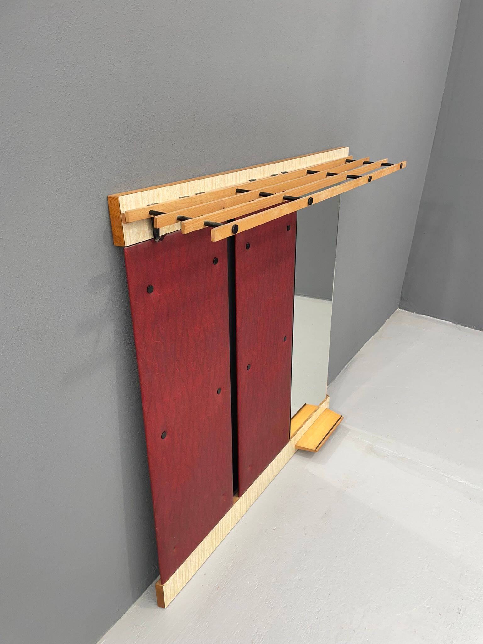 Vintage Wall-Mounted Hallway Panel with Hooks, Mirror & Shelf, 1960s