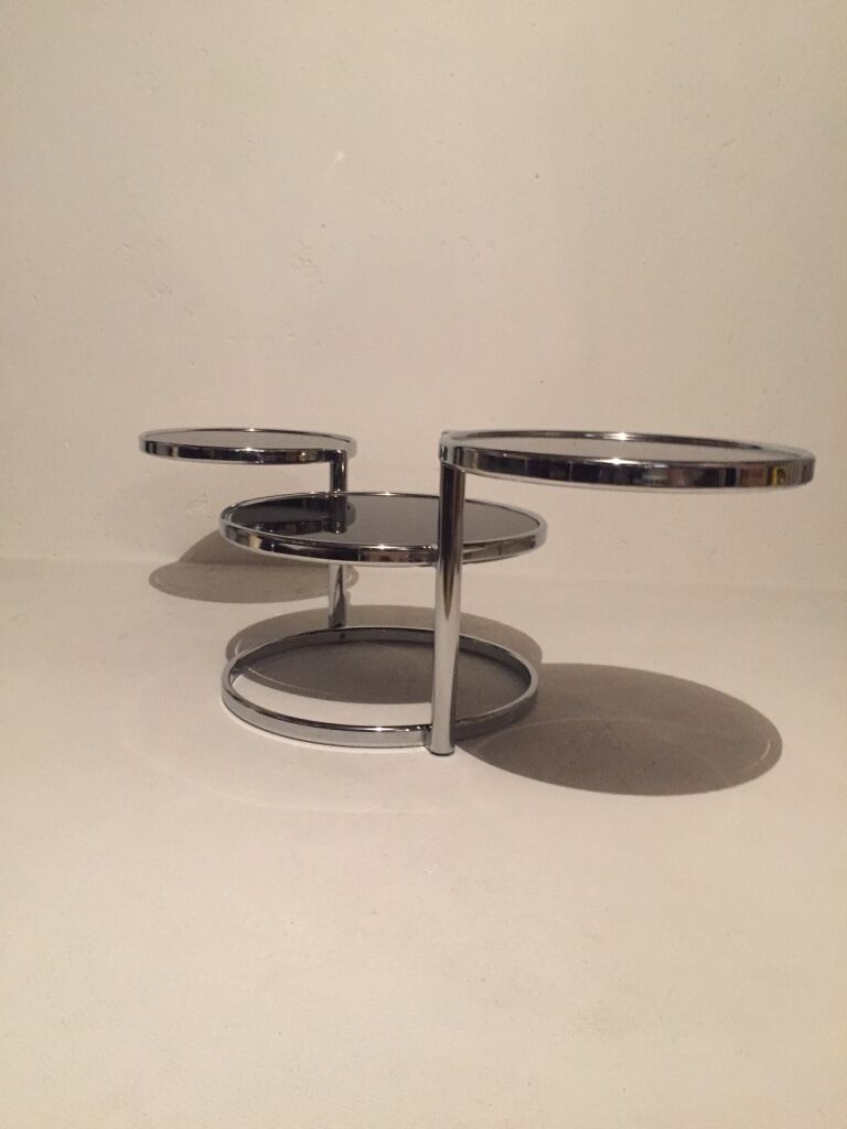 3-plate swivel coffee table in 1970s glass and chrome