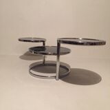 3-plate swivel coffee table in 1970s glass and chrome
