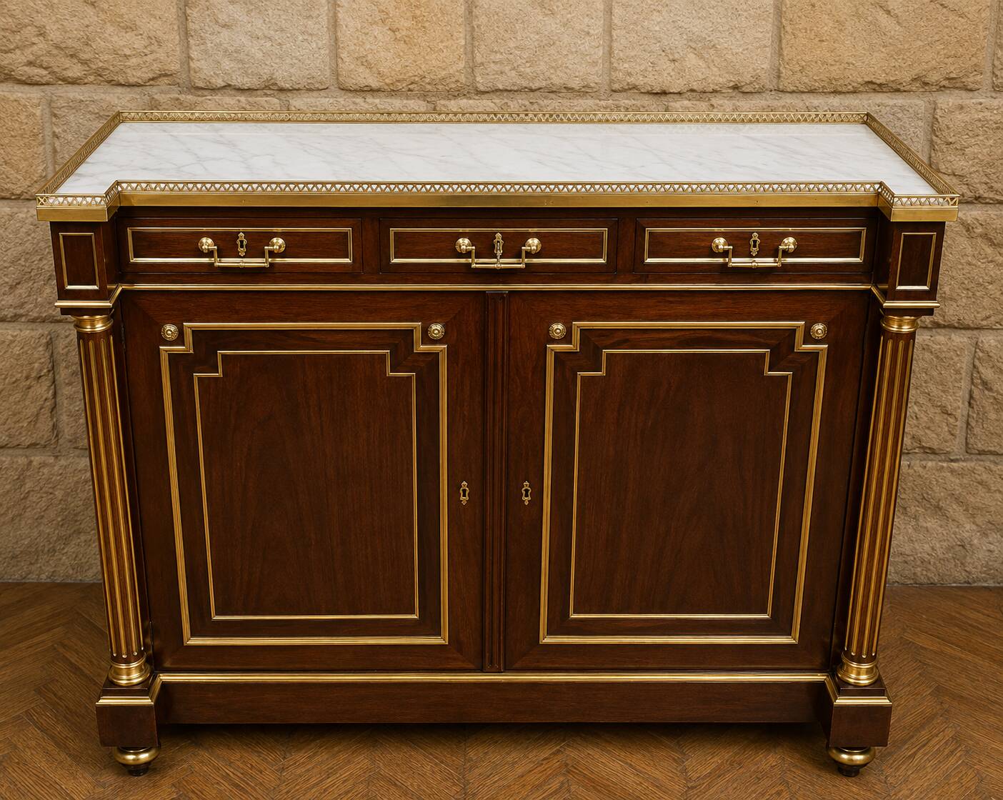 Important mahogany support table with gilded bronze – Marble top