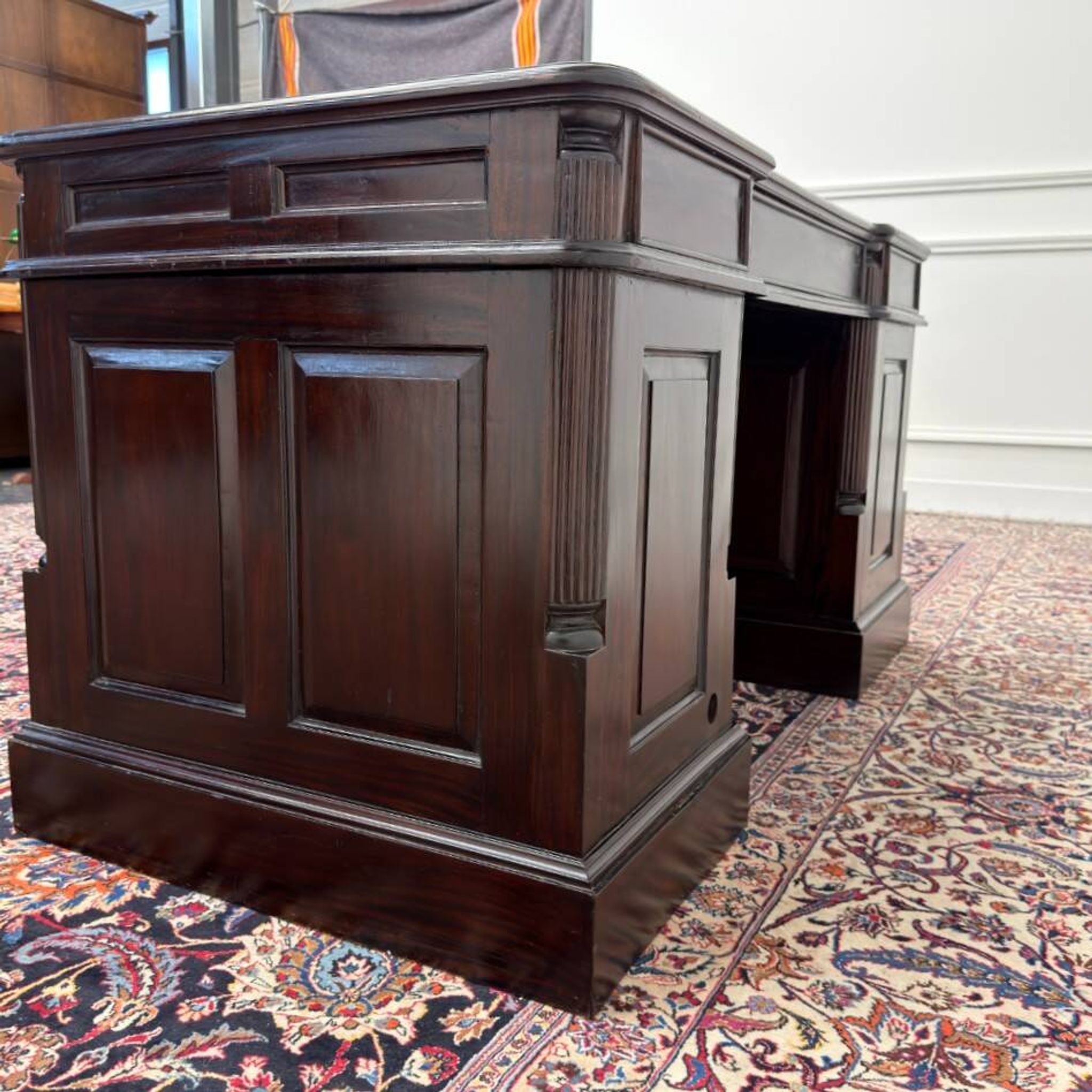 Classic English Desk Green Leather Inlay