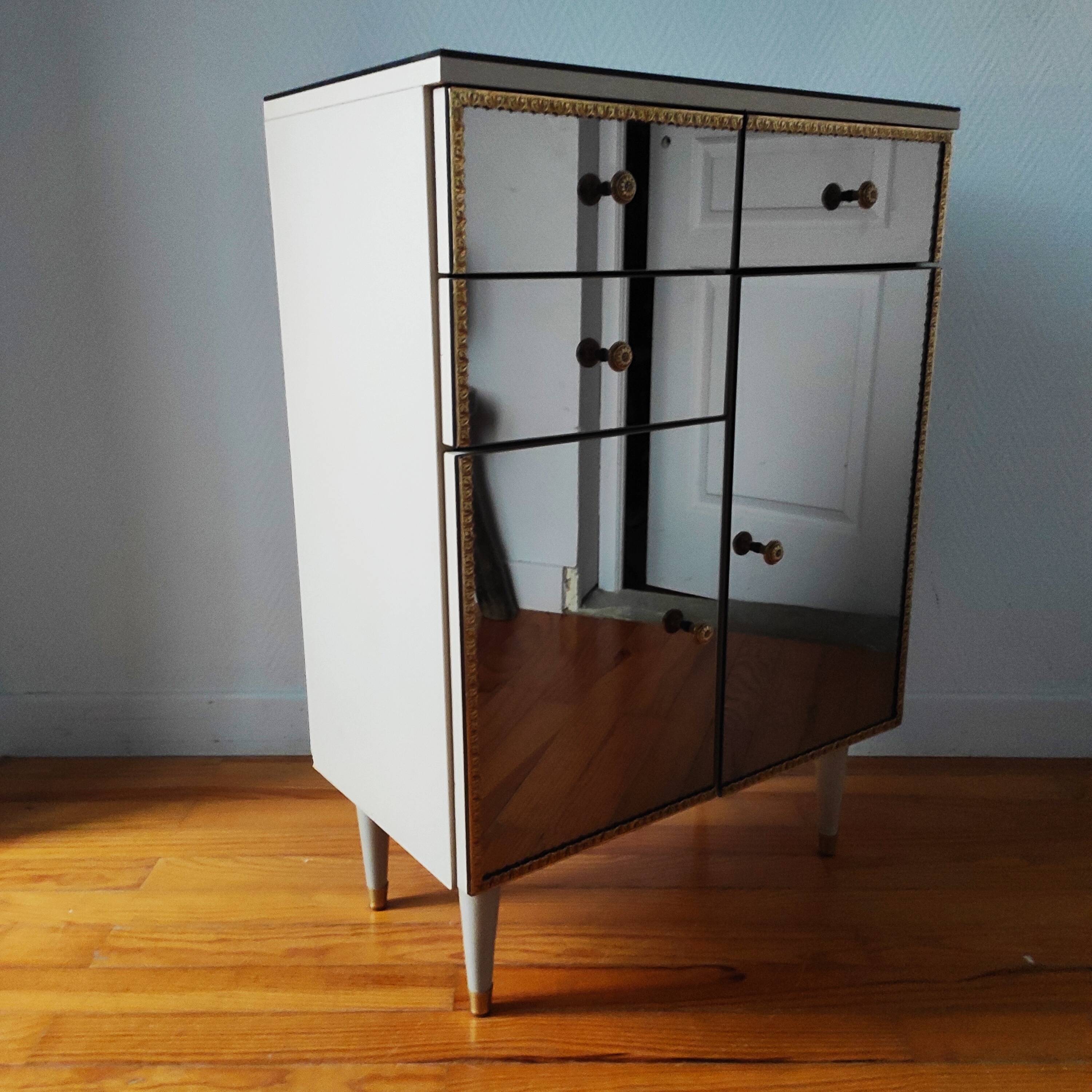 Commode vintage Italienne 1970 en verre miroir