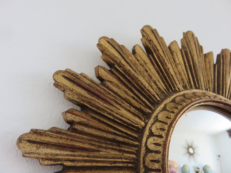 Golden sun mirror witch eye years 60 70 - 25x25cm