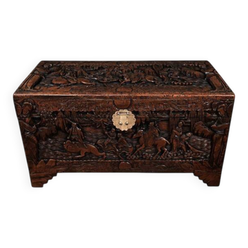 Large Camphor Wood Carved Chest, China – Mid 20th Century