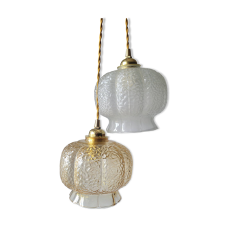 Duo of molded glass pendant lights