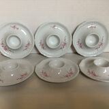 Six egg cups with toile de Jouy flowers