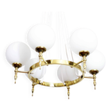 Brass and opal glass chandelier