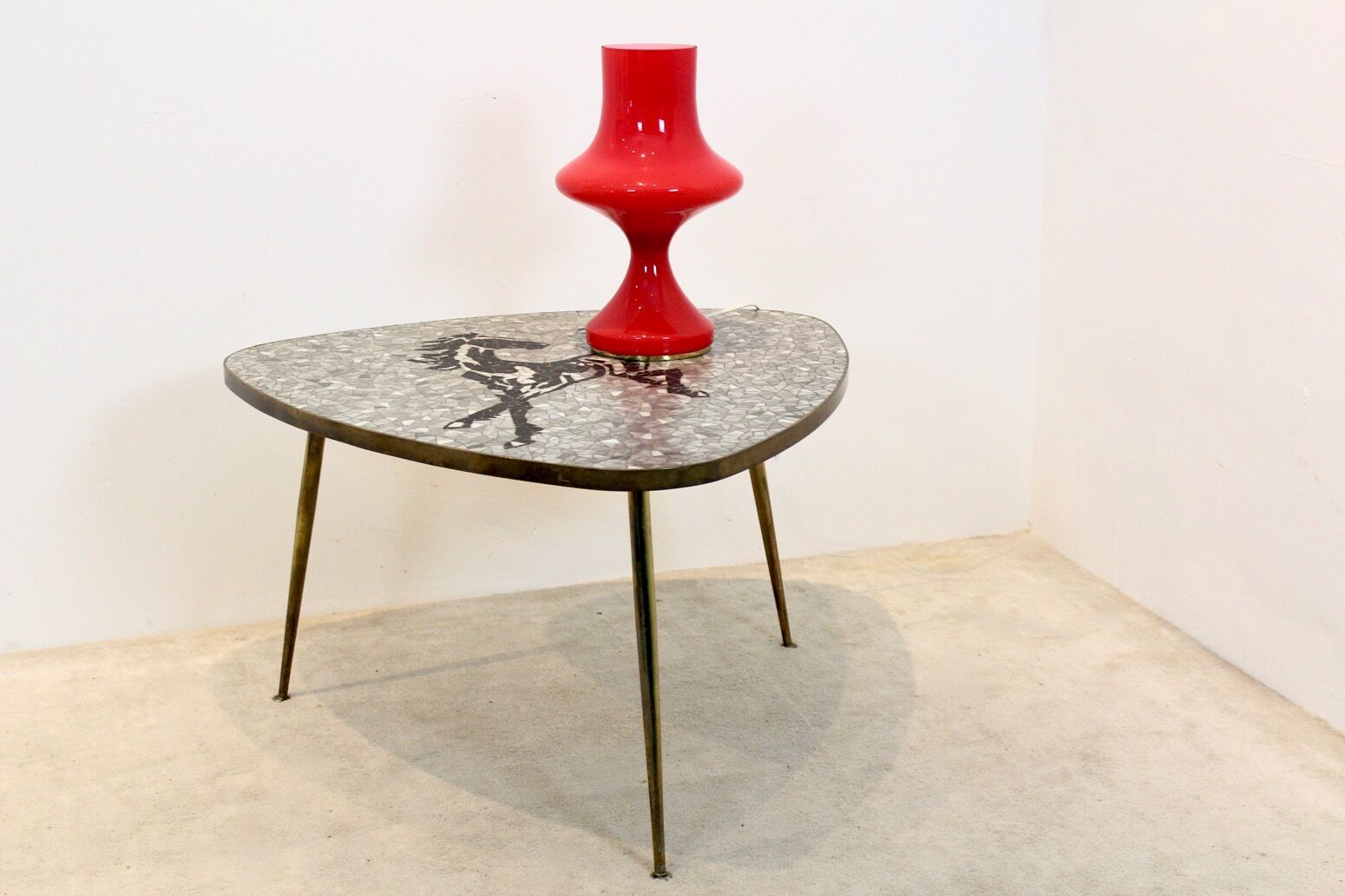 Mosaic and brass coffee or side table by Berthold Müller, 1960s