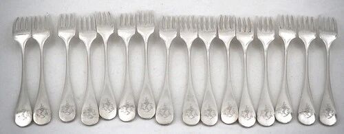 Christofle Baguette marine silver-plated cutlery, 16 dessert forks.