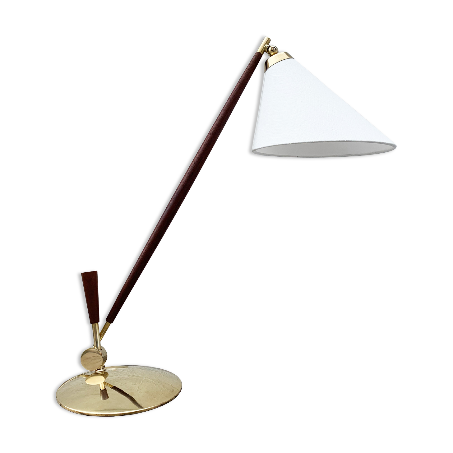Poul Dinesen - Th. Valentines. Teak And Brass Table Lamp, Mid-20th Century