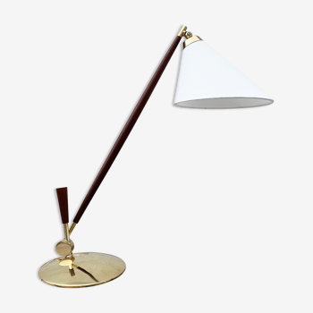 Lampe de table en teck et laiton, Poul Dinesen - Th. Valentines, milieu du 20ème siècle