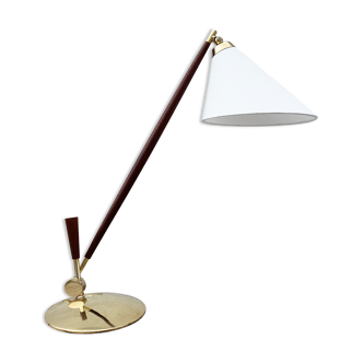 Lampe de table en teck et laiton, Poul Dinesen - Th. Valentines, milieu du 20ème siècle