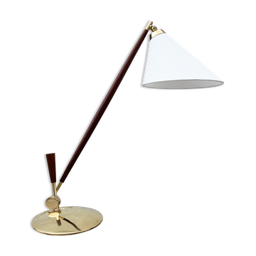 Lampe de table en teck et laiton, Poul Dinesen - Th. Valentines, milieu du 20ème siècle