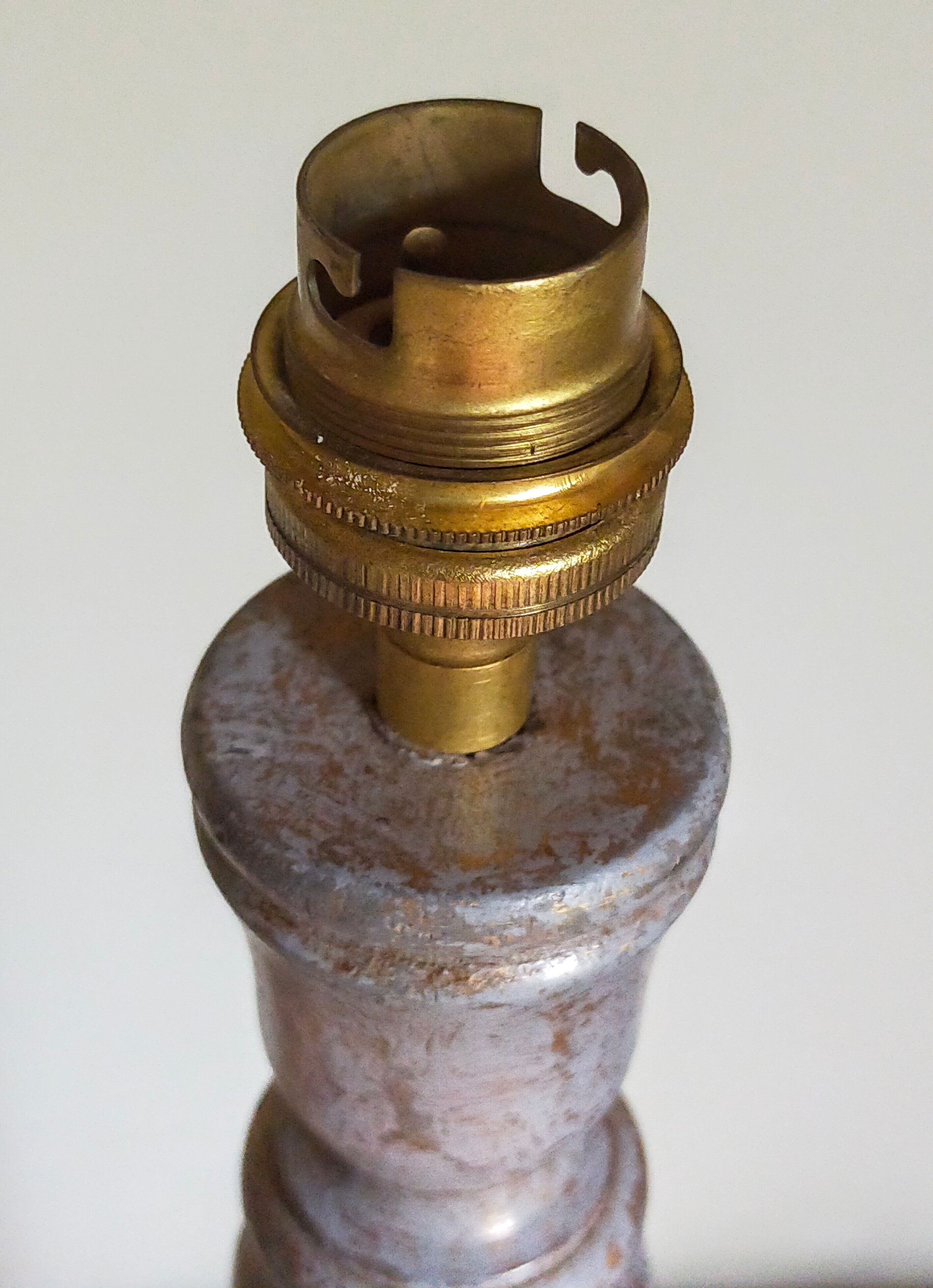 Foot of lamp turned wood carved patina old nineteenth