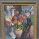 Large old oil painting, Still Life with Tulips, Gilded frame