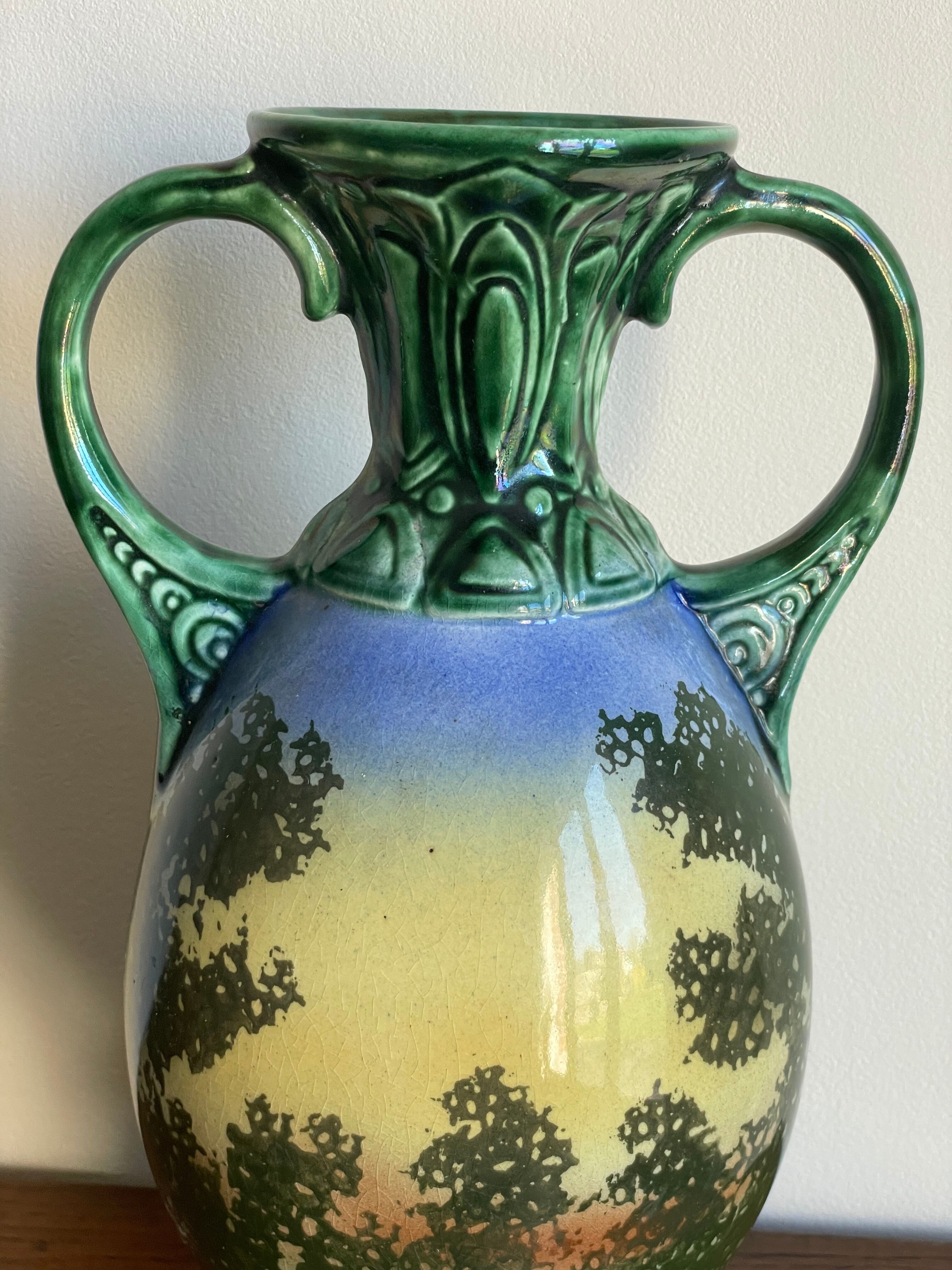 Gustave Bihl Czechoslovakia vase with 2 Art Nouveau handles