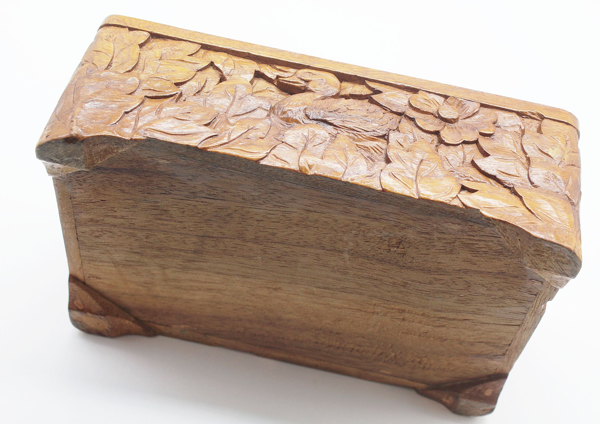 Carved wooden swan jewelry box