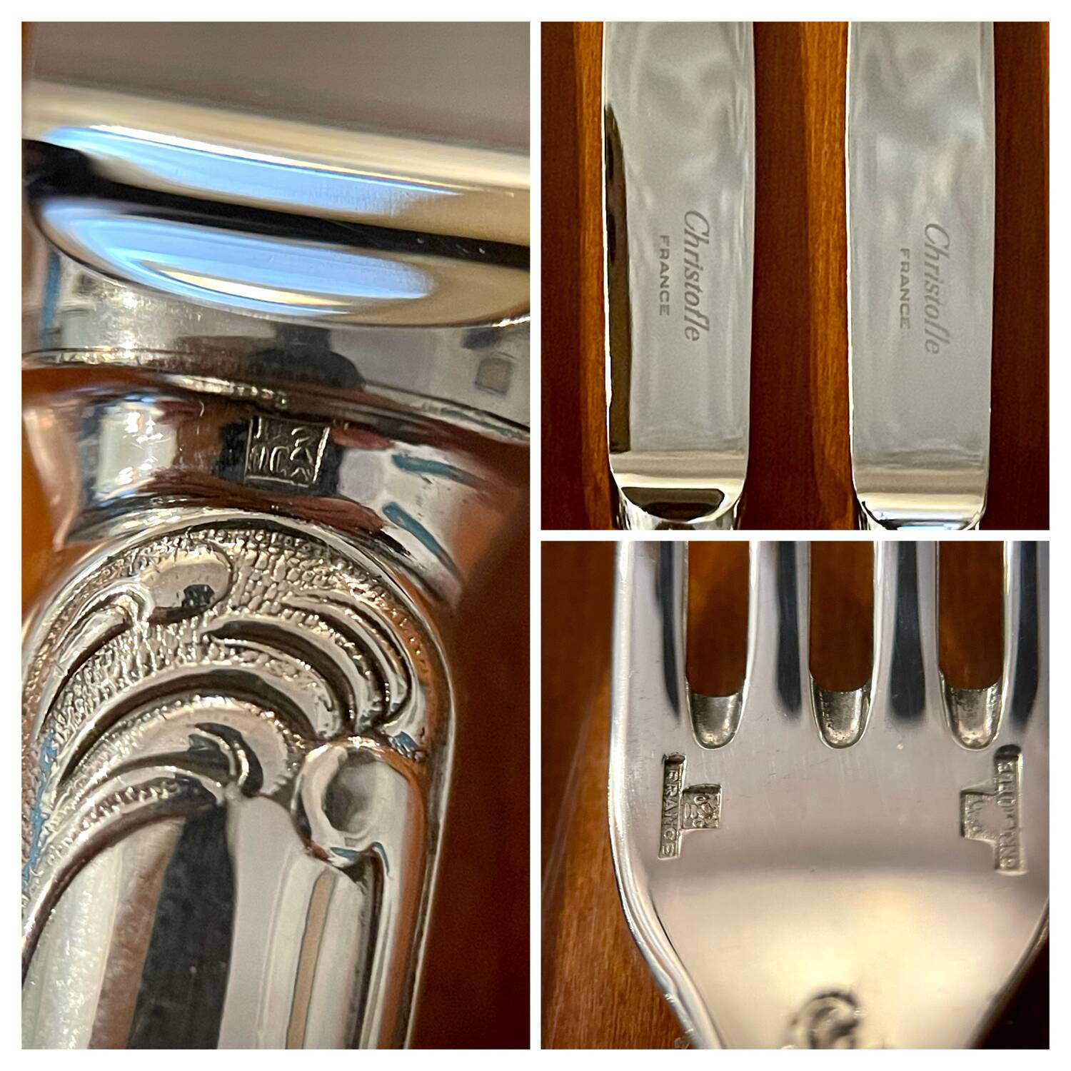 Christofle France, 12 dessert knives and 12 dessert forks in new condition.