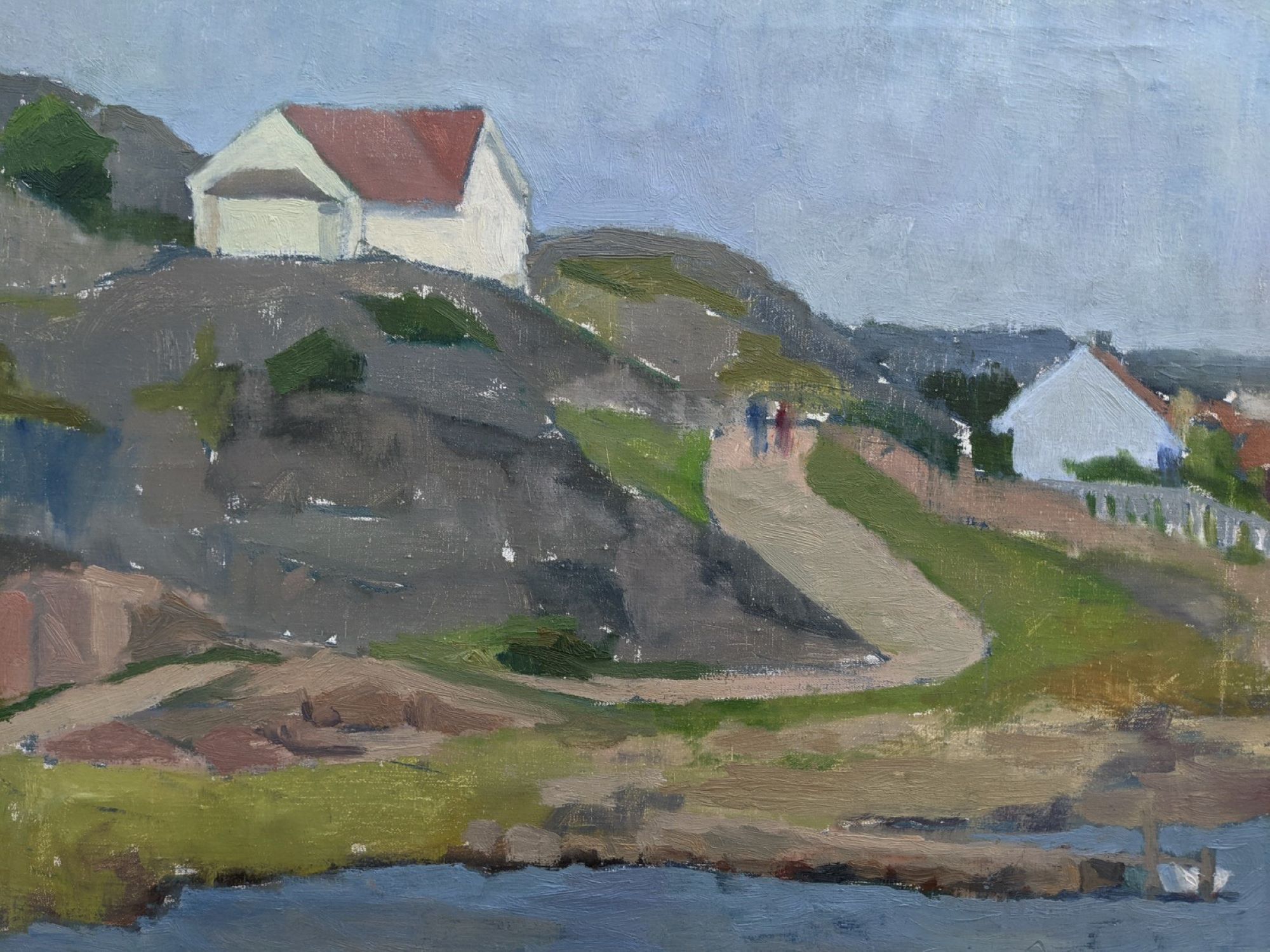 1954 Mid Century Modern Landscape Oil Painting 'Walking the Archipelago', Framed