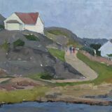 1954 Mid Century Modern Landscape Oil Painting 'Walking the Archipelago', Framed