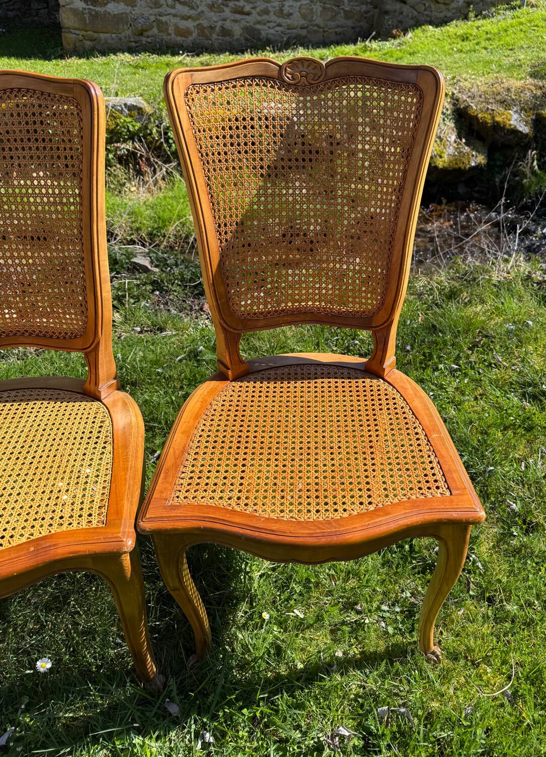 4 caned chairs in cherry wood – Louis XV style