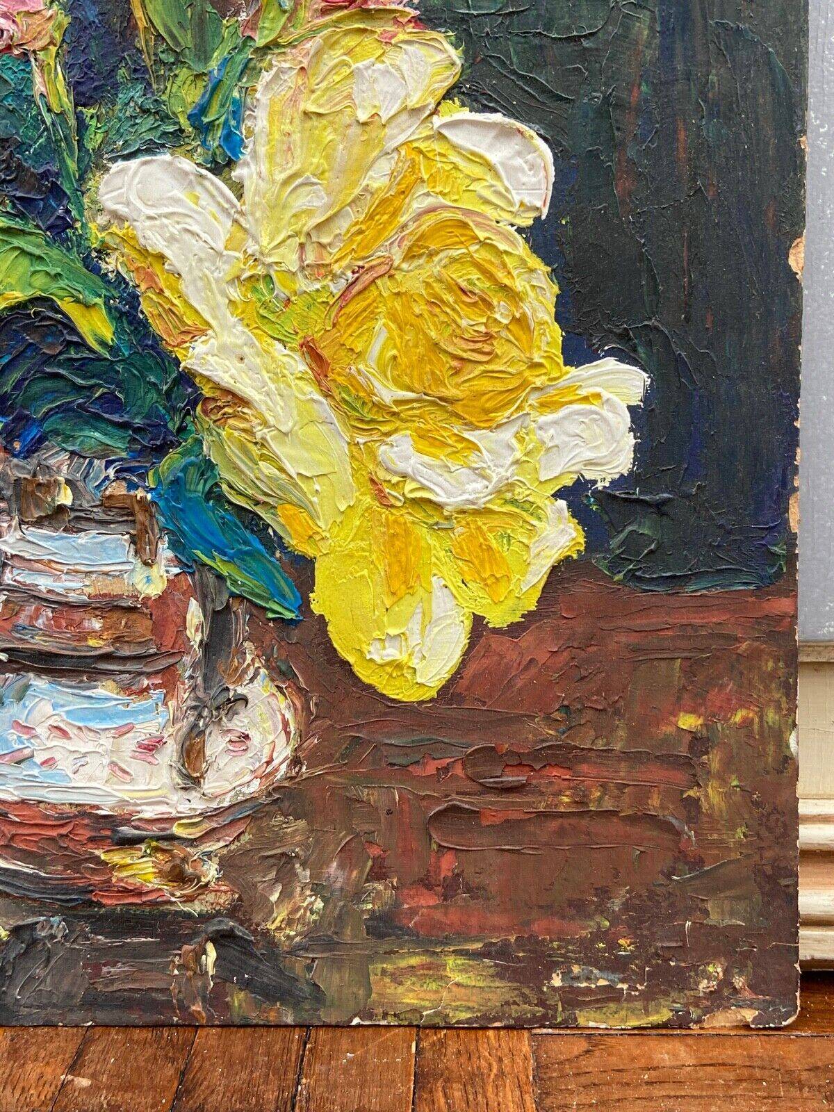 Oil on cardboard 20th century still life with flowers