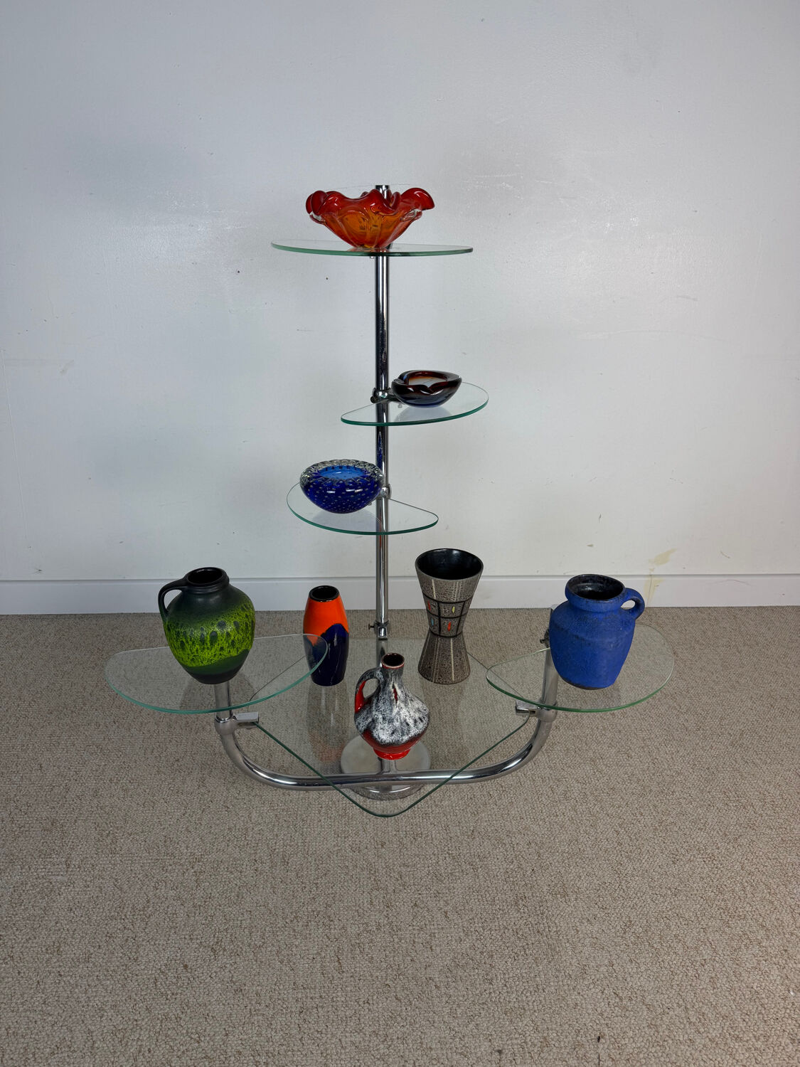 Art Deco shelf in glass and chrome metal