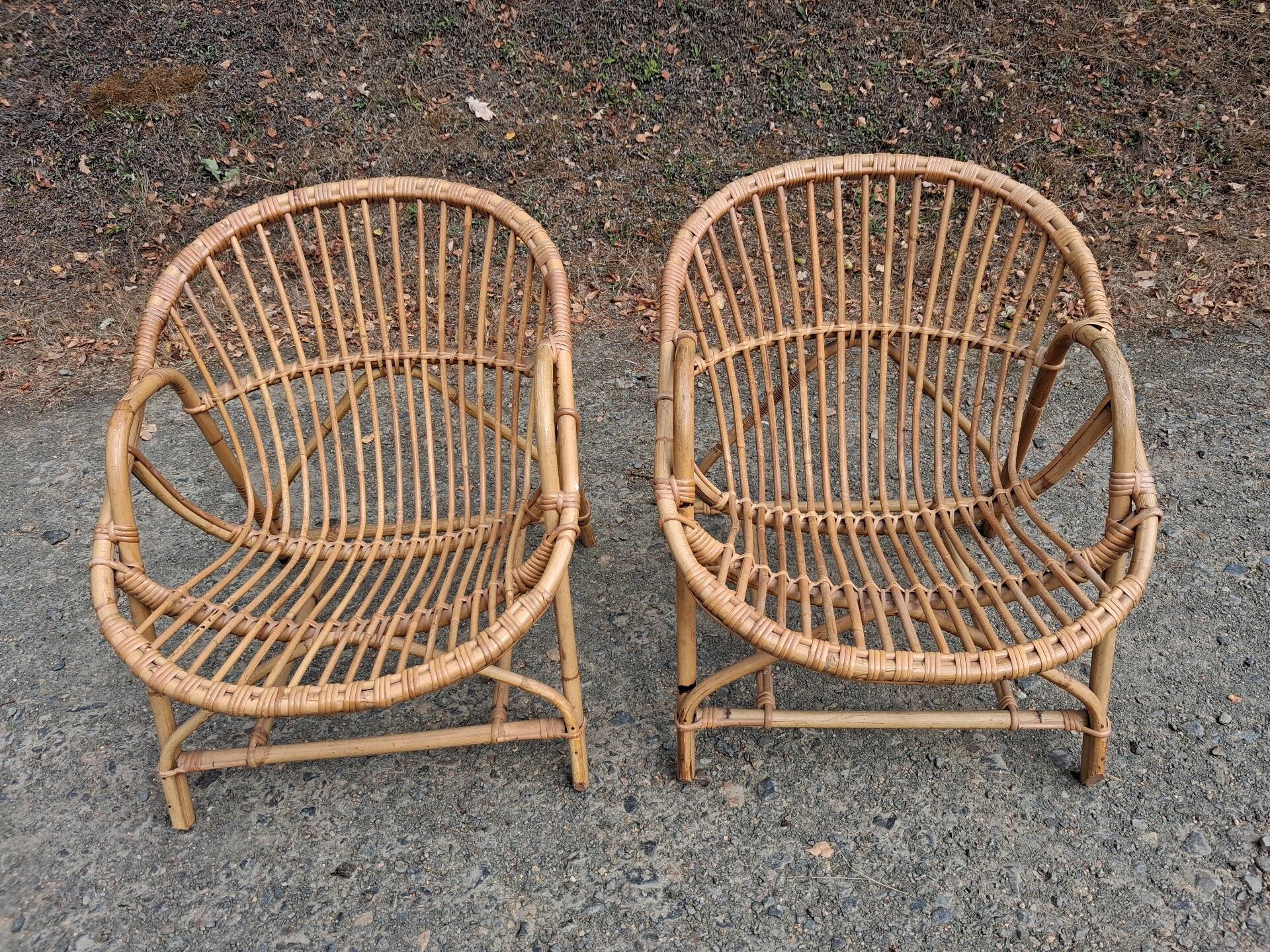 Pair of rattan armchairs 1960