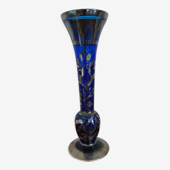 Vase bleu et argent Murano années 60