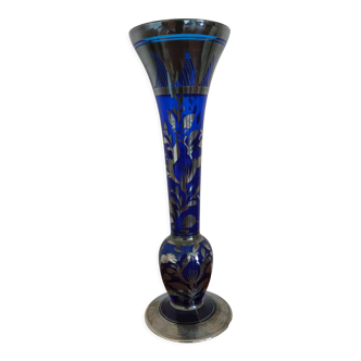 Vase bleu et argent Murano années 60