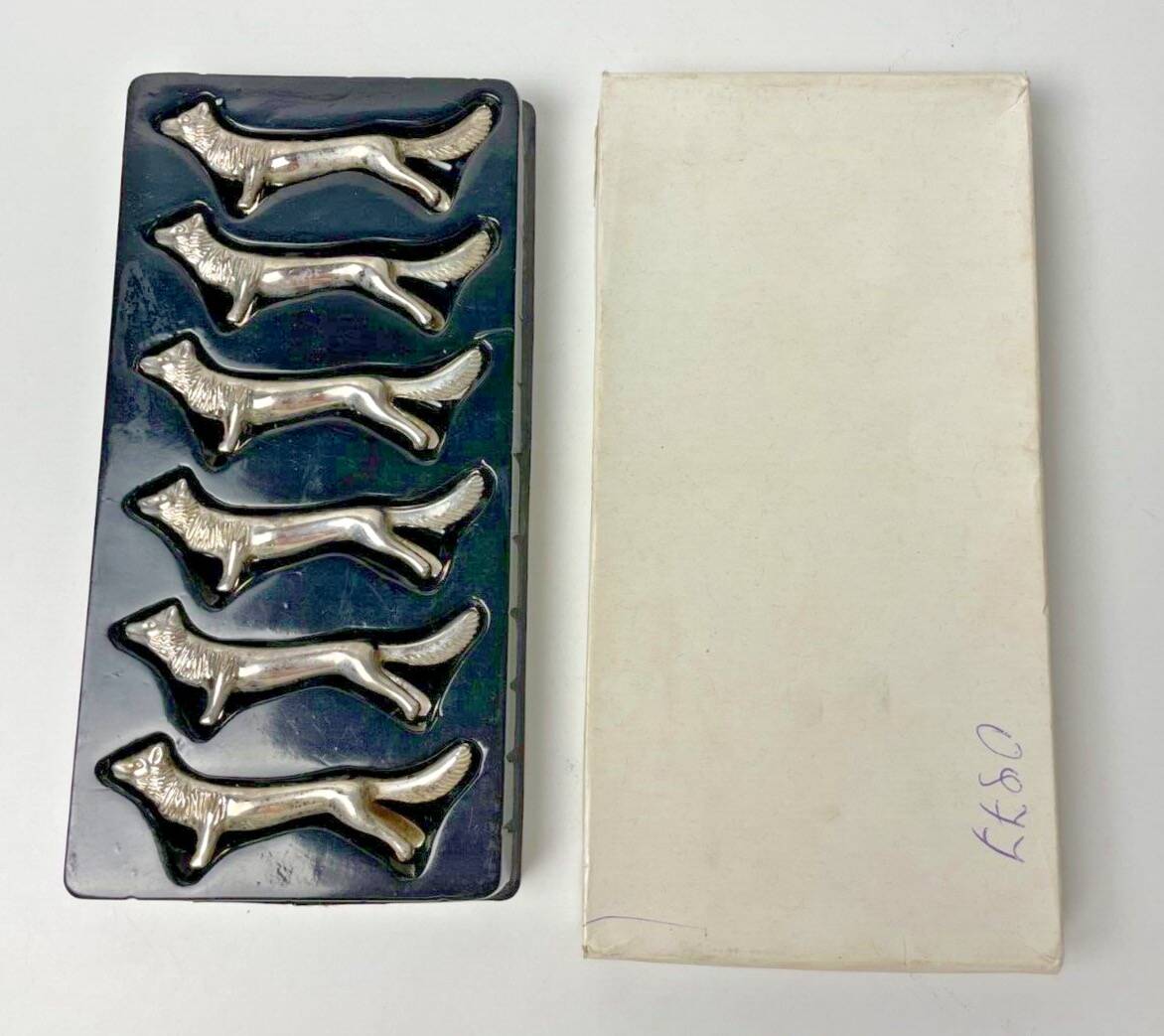 6 Vintage Silver Metal Knife Rests - Elegant Fox Design