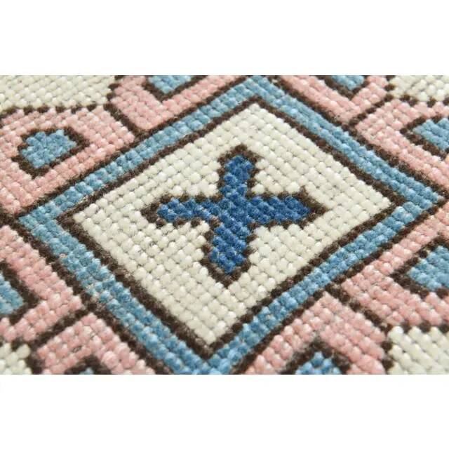 1970s Turkish Oushak Handmade Wool Cotton Pink Blue Area Rug 196x286