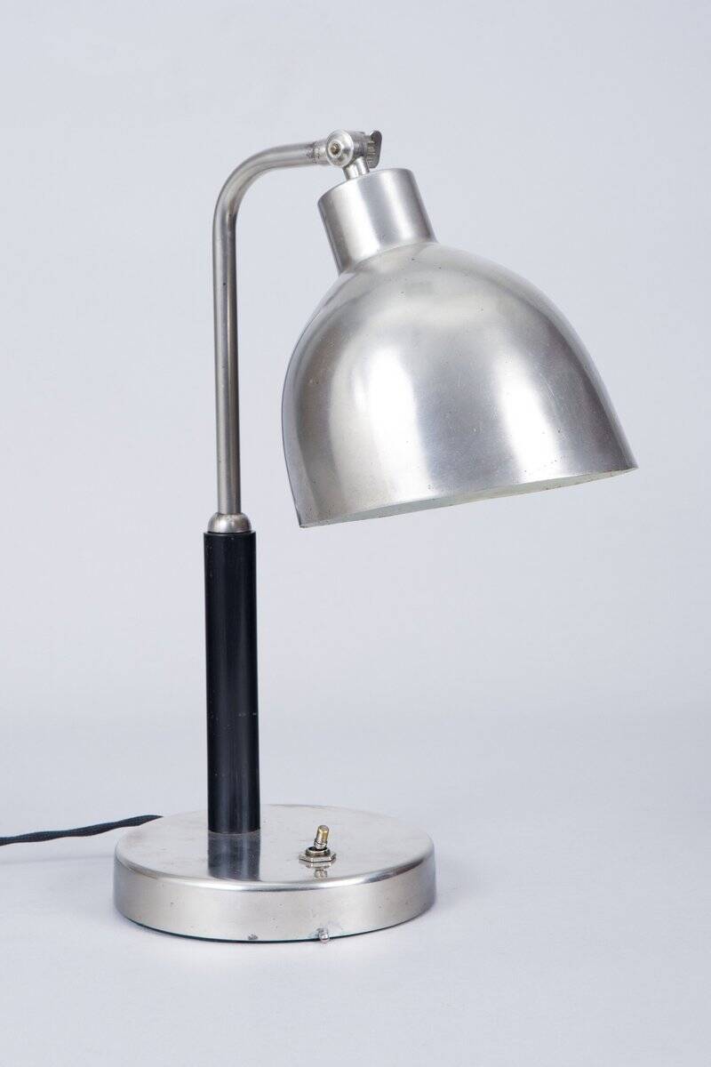 Art Deco Table Lamp in Nickel-Plated Steel and Oak, Czech, 1920s
