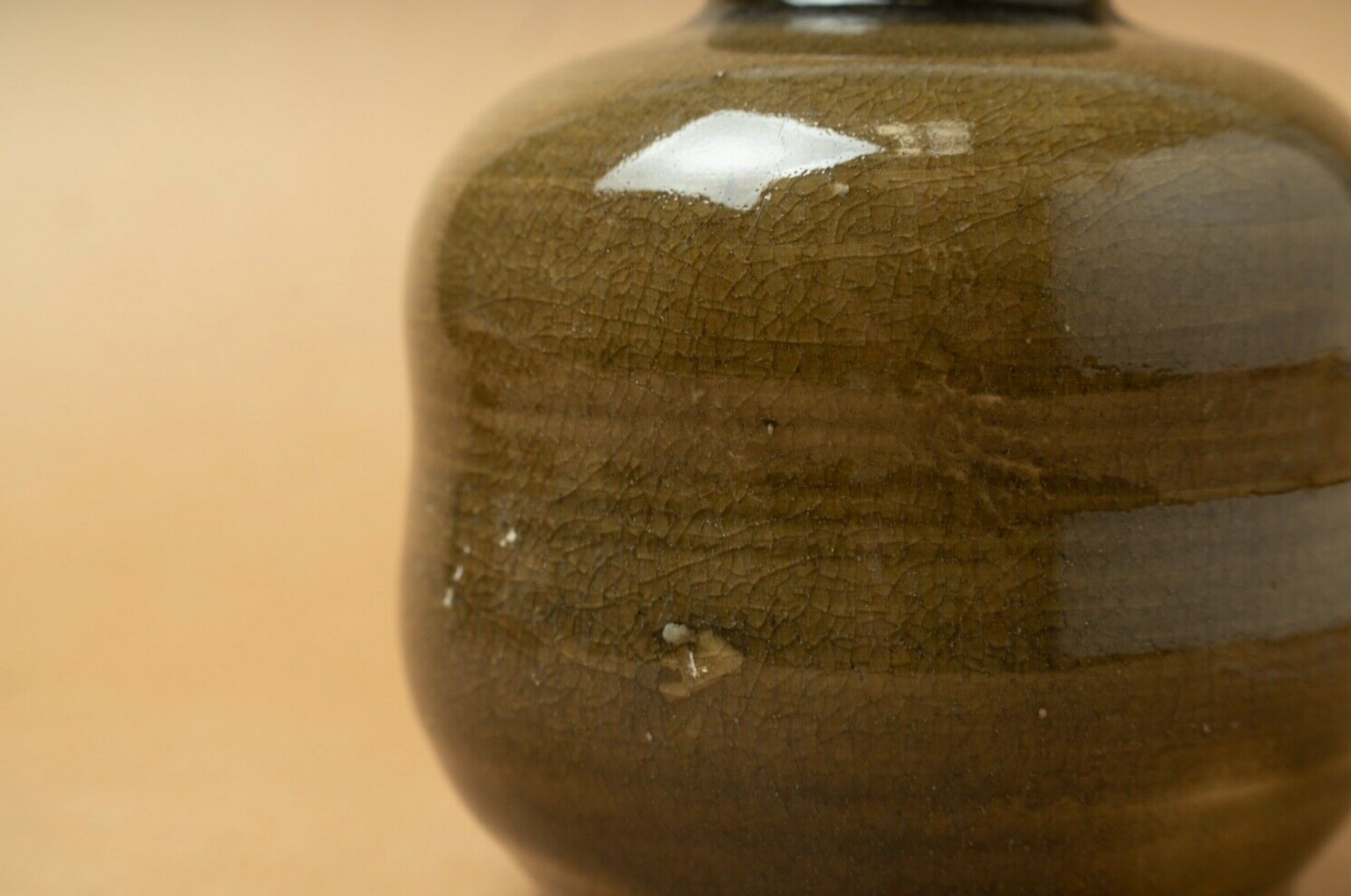 cracked green enamel vase signed kiseto vintage 1970