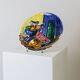 Multicolored hand-painted ceramic wall plate with 1960s Italian fruit motif, signed Stile
